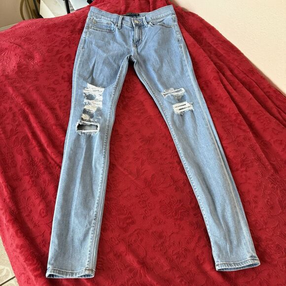 Express Ladies Performance Jeans Size 4r Legging Stretch Mid Rise Denim Blue - Picture 1 of 7